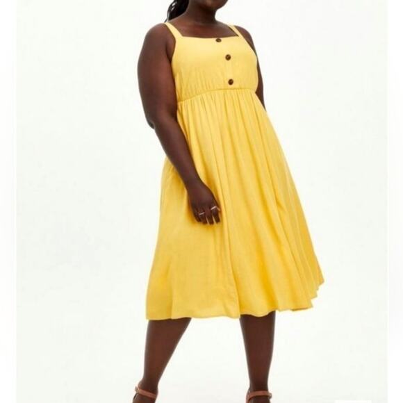 🚨NEW TORRID Cross Hatch Pinafore Midi Dress Mustard Yellow Fall Plus Size 2X - Picture 1 of 12